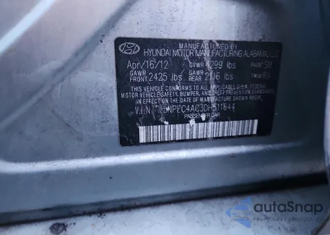 2013 Hyundai Sonata Se из США, поврежденный, VIN 5NPEC4AC3DH511644